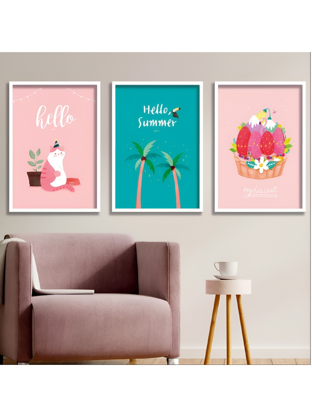 

Aura Pink & Green 3 Piece Wood Birds and Animals Wall Paintings