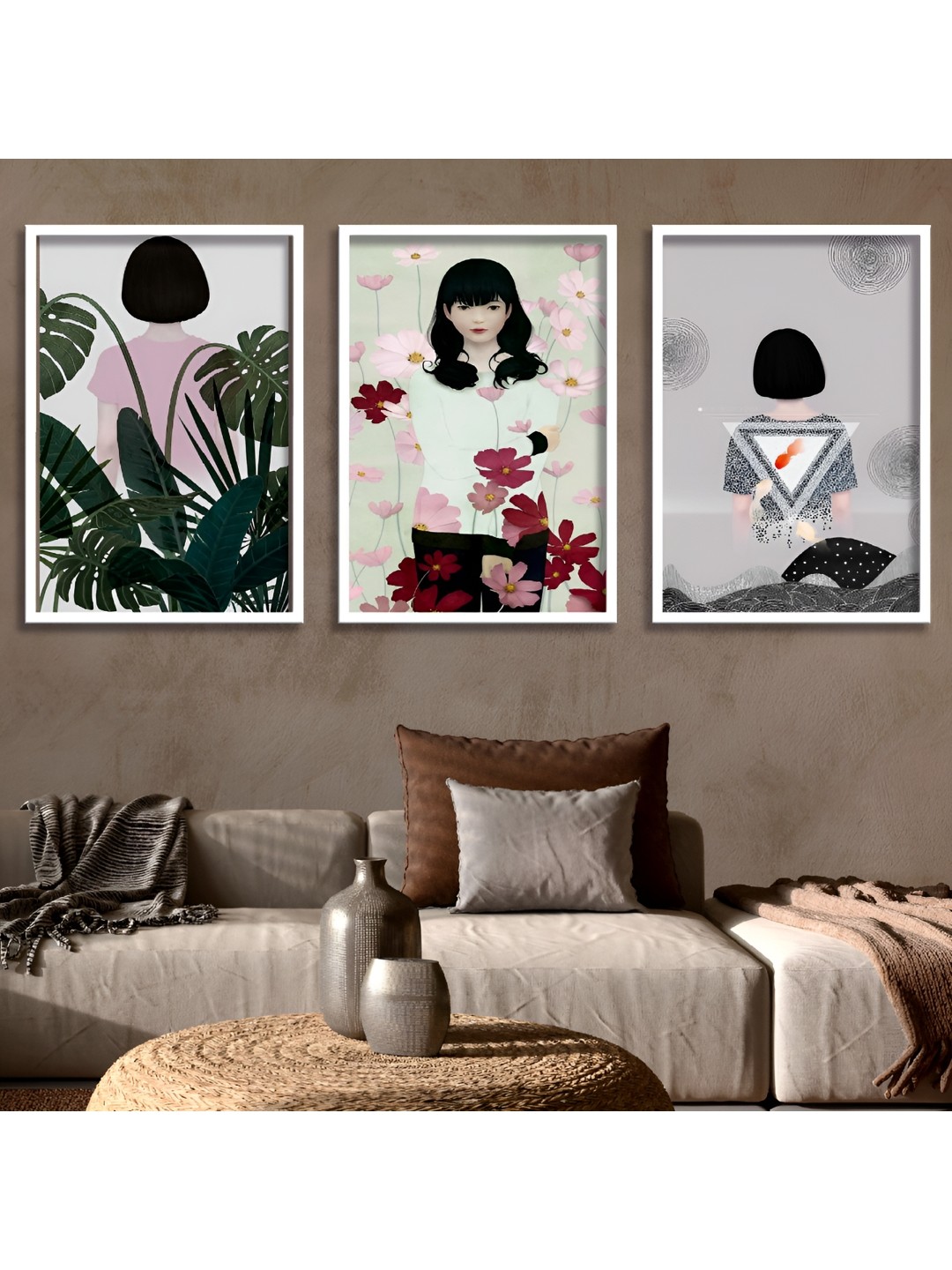 

Aura White & Green Set Of 3 Wood Floral and Botanical Wall Paintings
