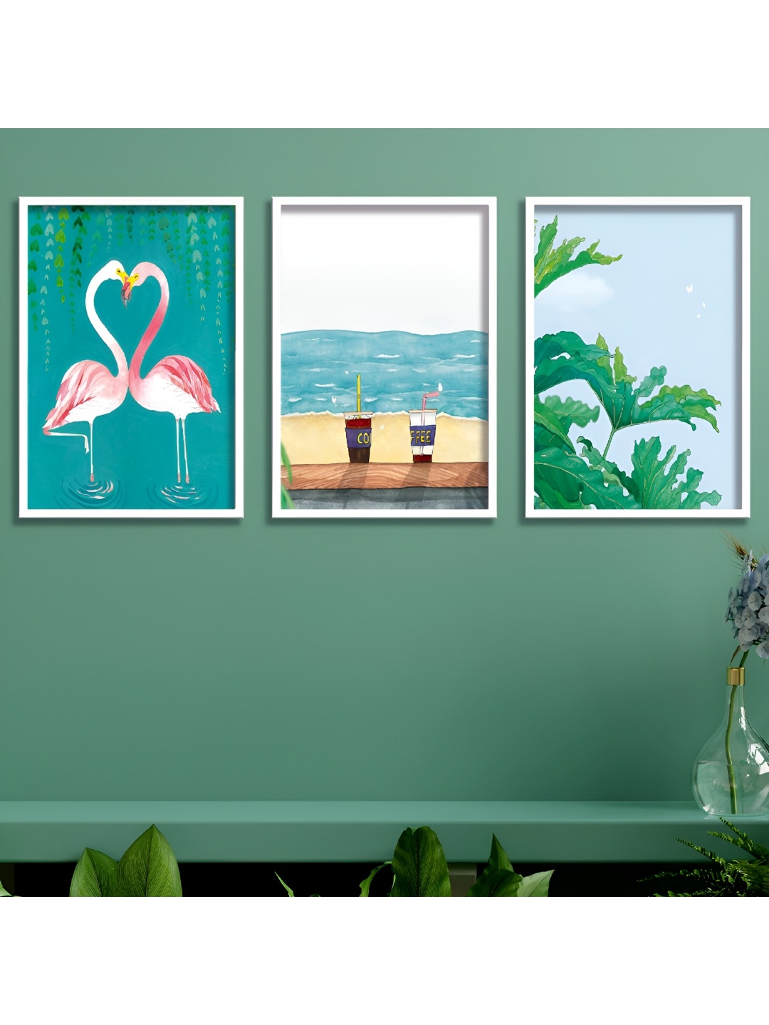 

Aura Blue & White Set Of 3 Wood Floral and Botanical Wall Paintings