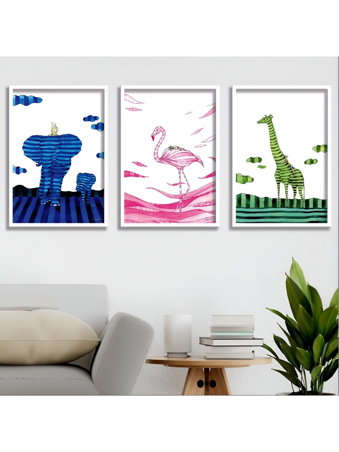 

Aura White & Blue 3 Piece Wood Birds and Animals Wall Paintings