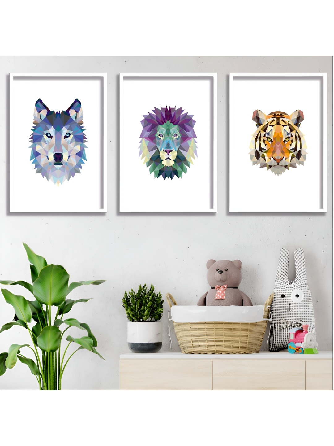 

Aura White & Blue Pack Of 3 Wood Birds and Animals Wall Paintings