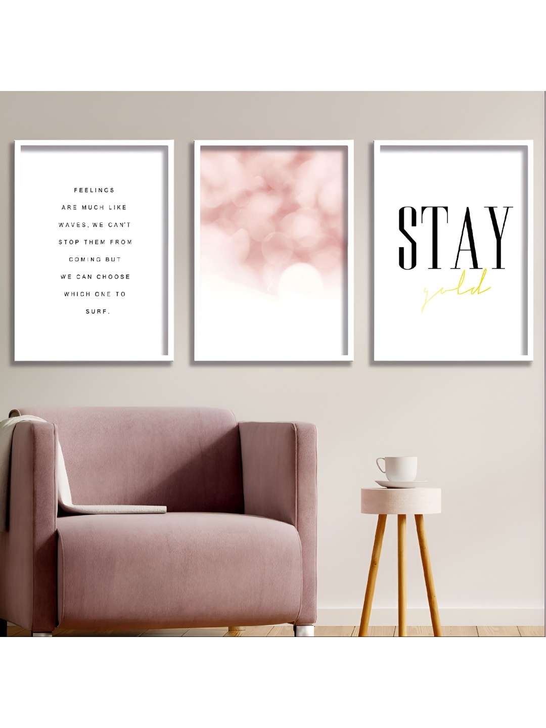 

Aura White & Pink Set Of 3 Wood Other Wall Paintings