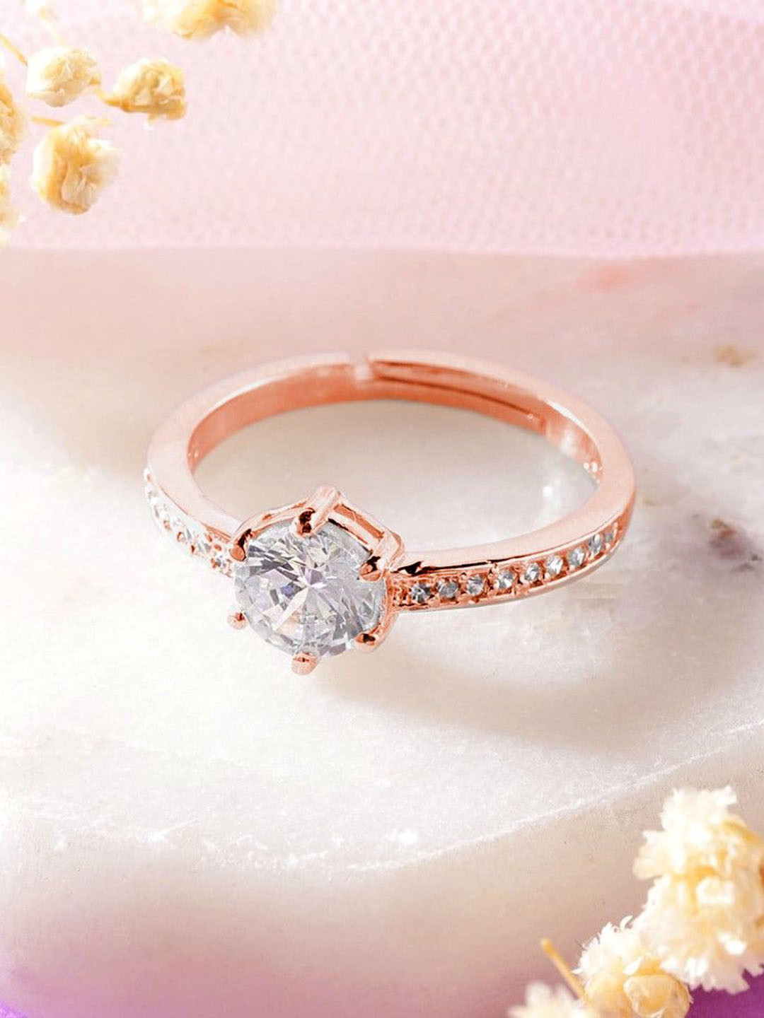 

Zavya 925 Sterling Silver Rose Gold Plated & CZ Studded Finger Ring
