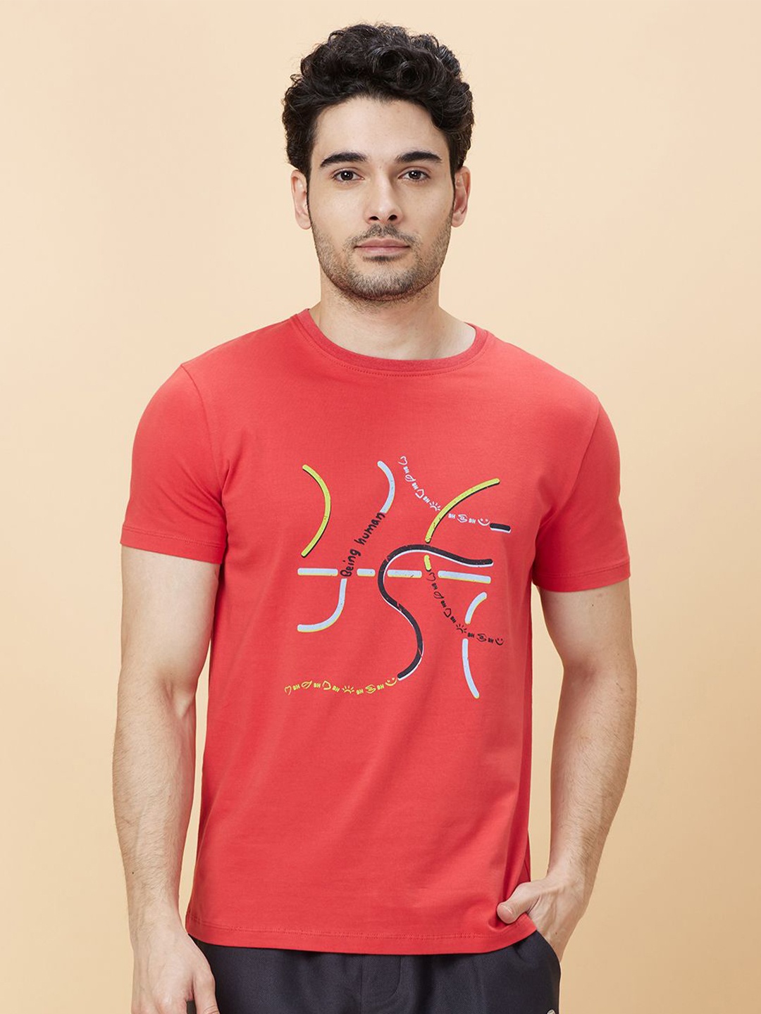 

Being Human Men Printed Round Neck Cotton T-shirt, Orange