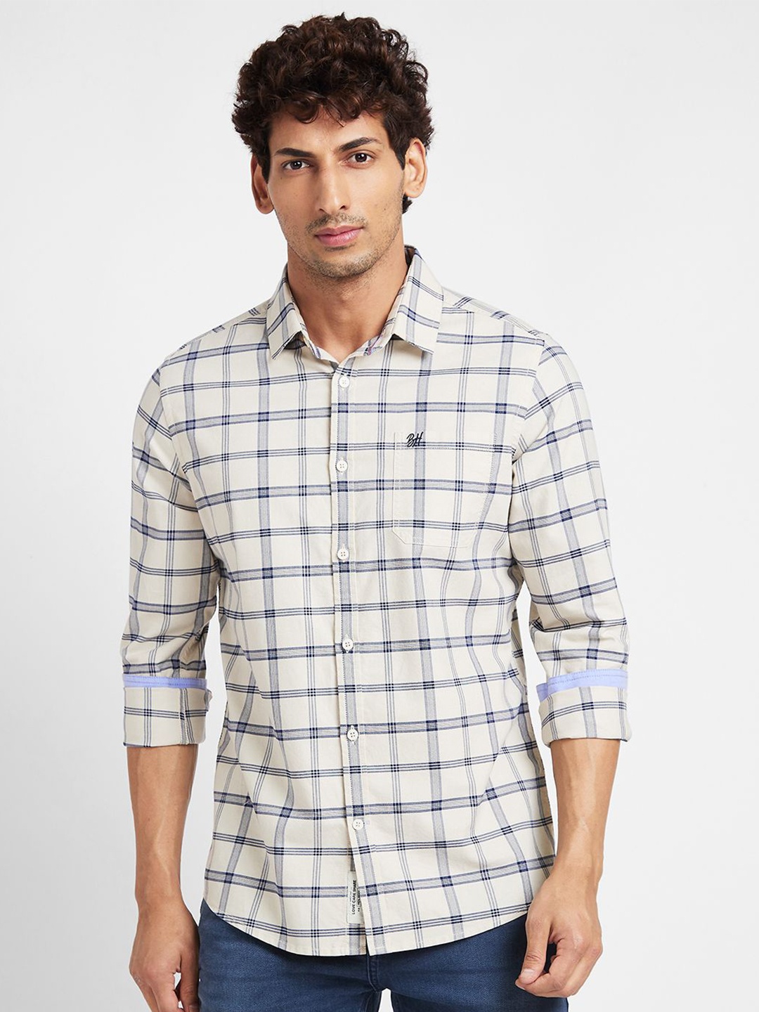 

Being Human Men Slim Fit Opaque Checked Casual Shirt, Beige