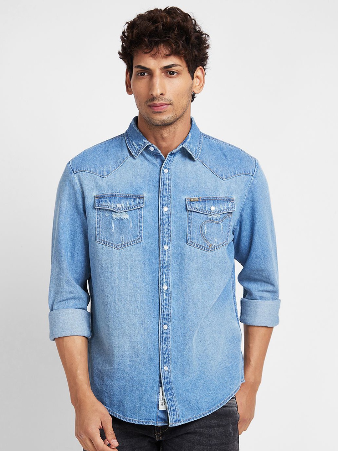 

Being Human Men Slim Fit Faded Opaque Faded Casual Shirt, Blue