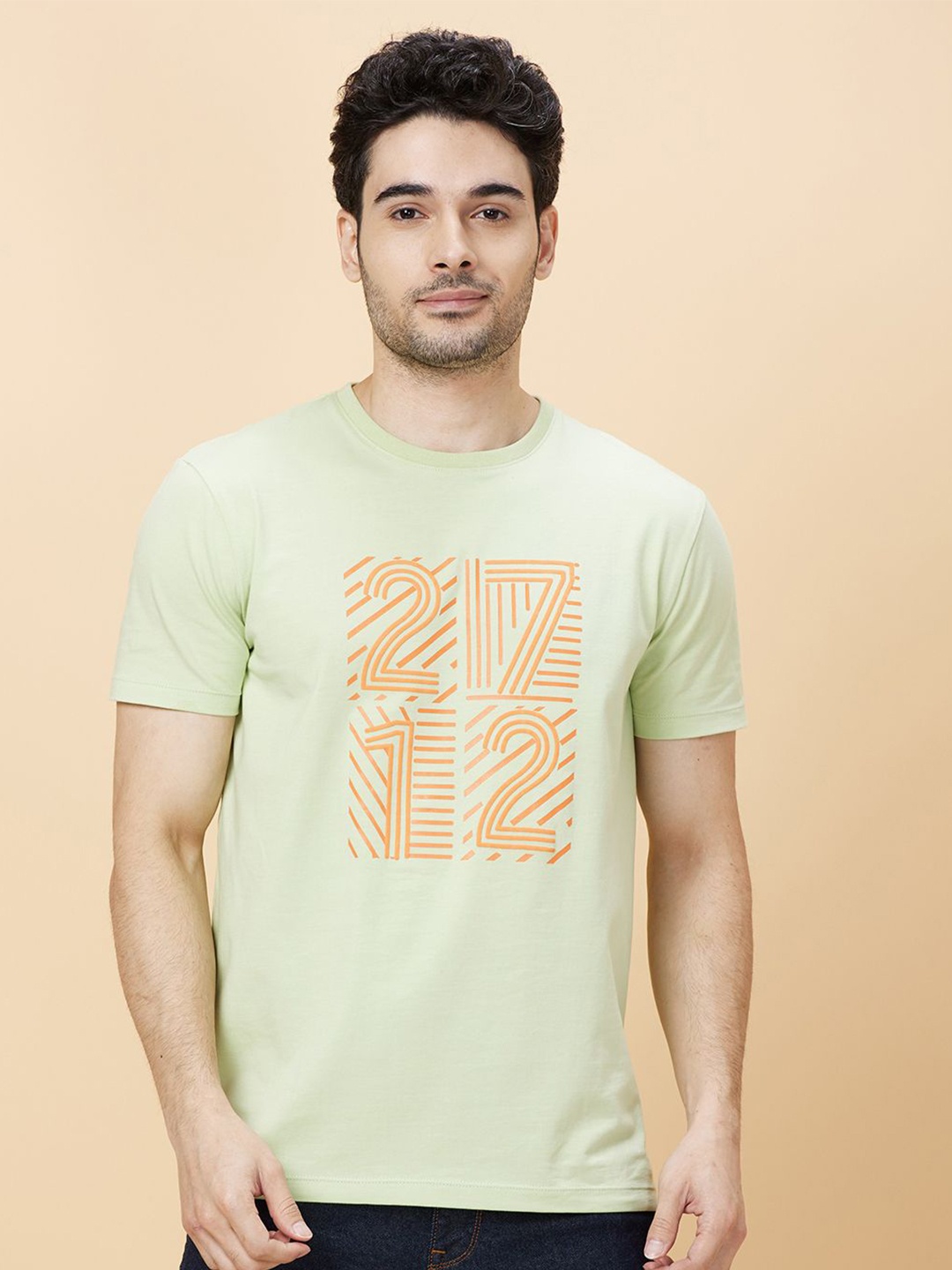 Being Human Men Round Neck Typography Printed T-shirt, Cream