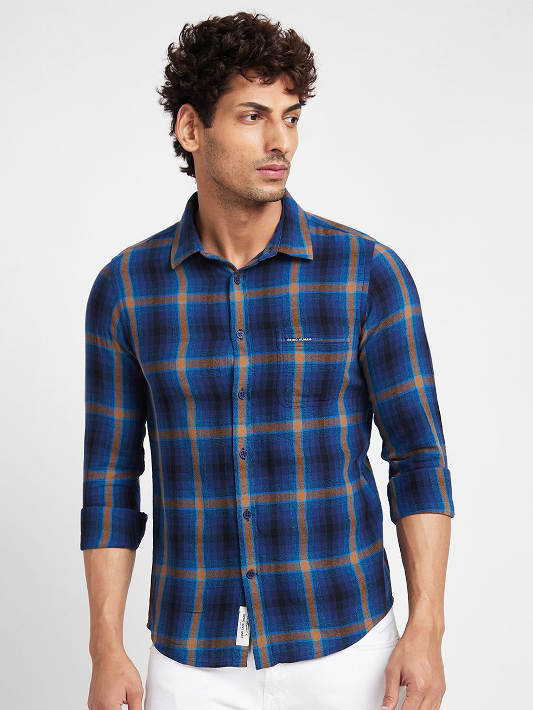 

Being Human Men Slim Fit Opaque Checked Casual Shirt, Blue