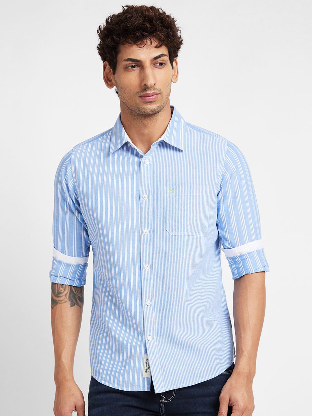 

Being Human Men Slim Fit Opaque Striped Casual Shirt, Blue