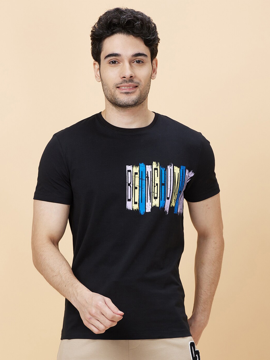 Being Human Men Round Neck Typography Printed T-shirt, Black