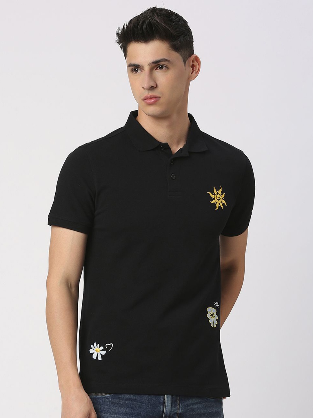 

Being Human Men Polo Collar Solid T-shirt, Black