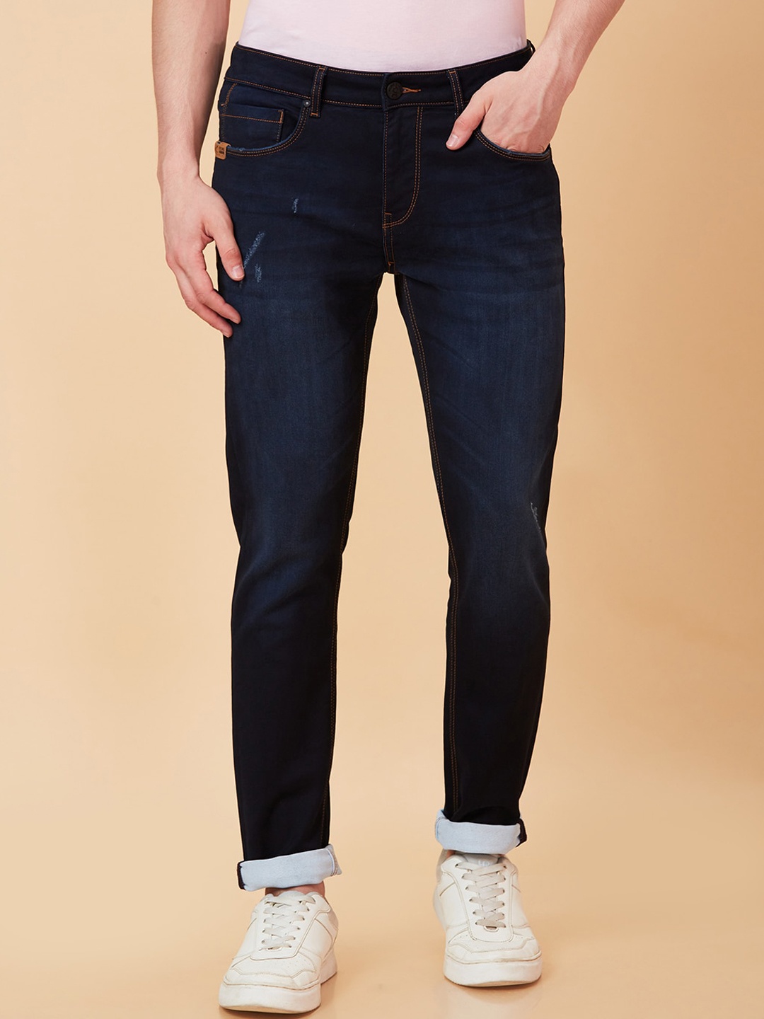 

Being Human Men Slim Fit Low Distress Light Fade Jeans, Blue