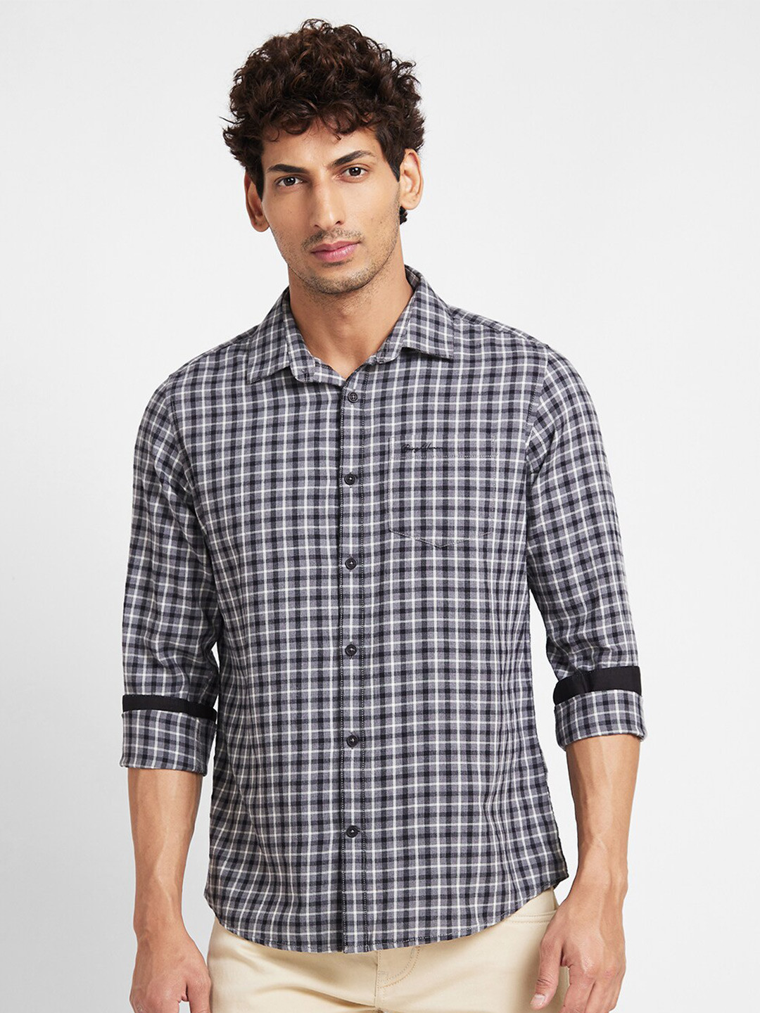 

Being Human Men Slim Fit Opaque Checked Casual Shirt, Grey