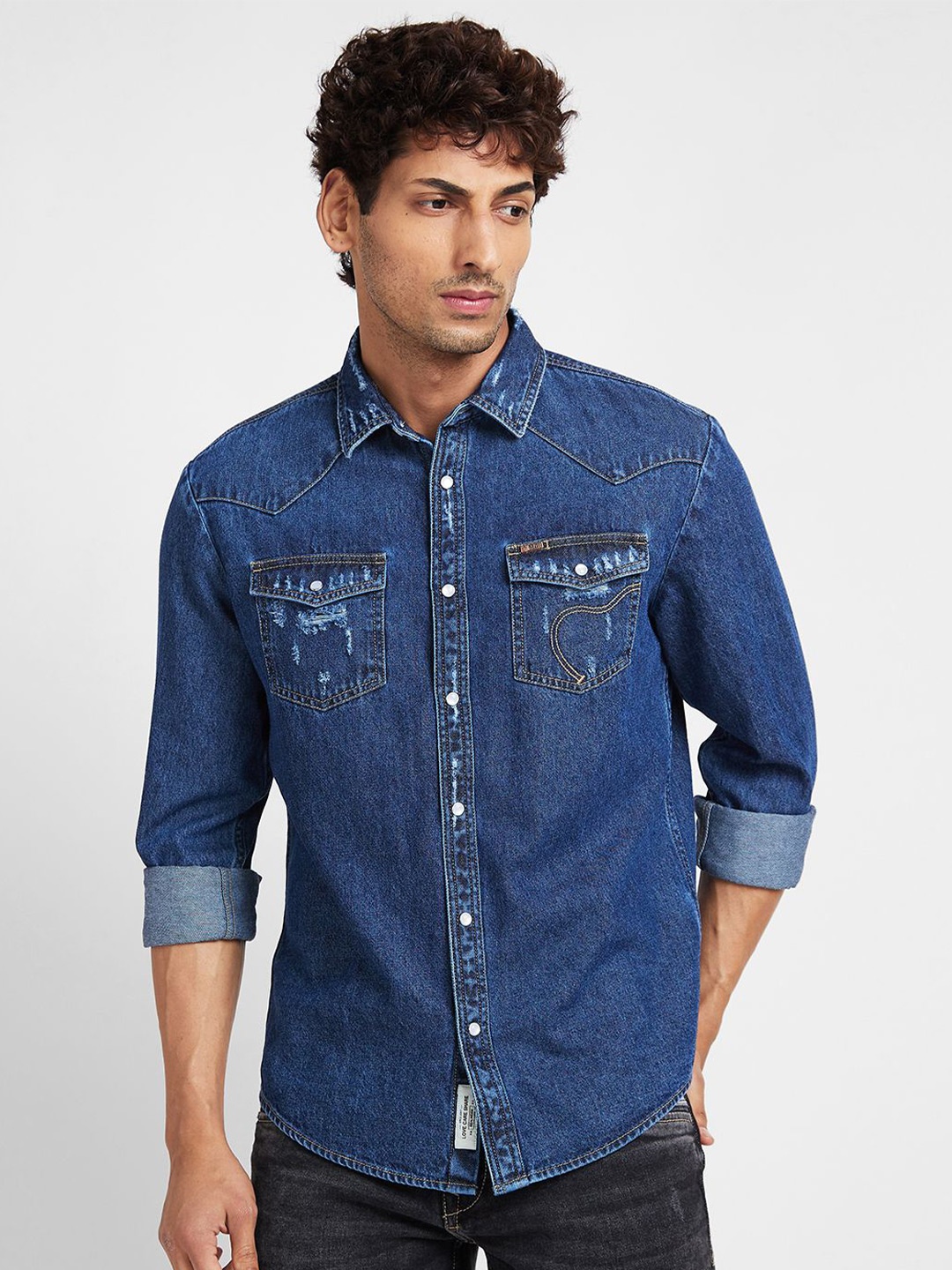 

Being Human Men Slim Fit Opaque Faded Casual Shirt, Blue