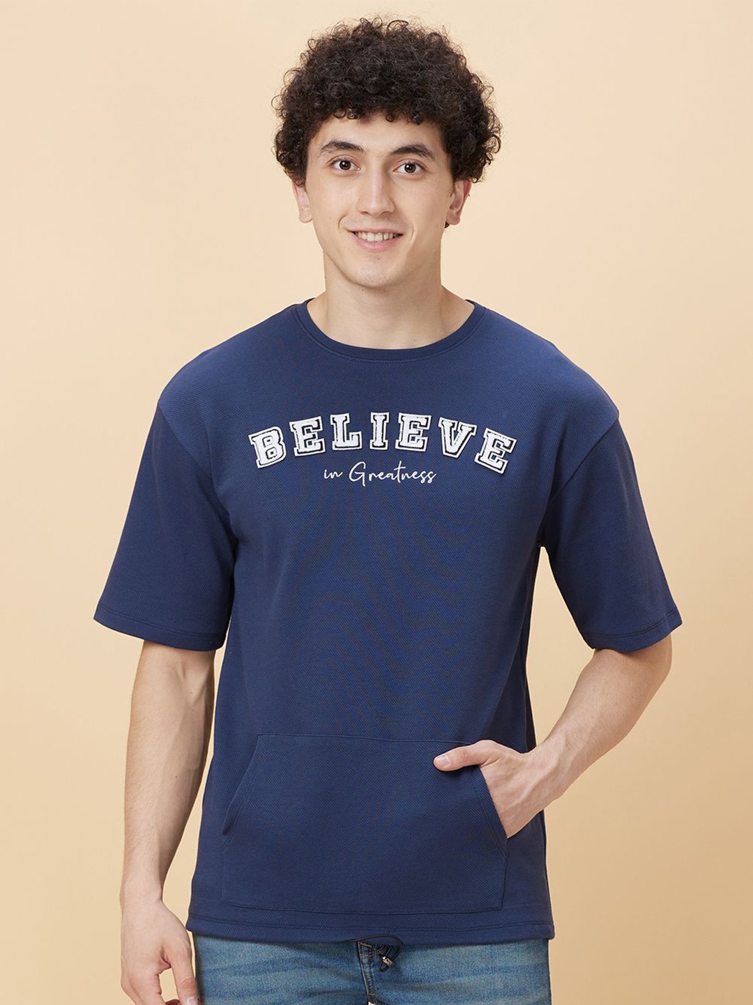 Being Human Men Typography Printed Applique T-shirt, Blue