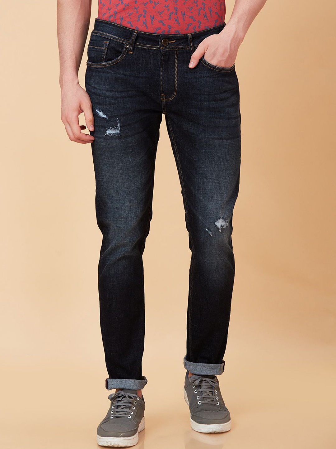 

Being Human Men Slim Fit Low Distress Light Fade Jeans, Blue