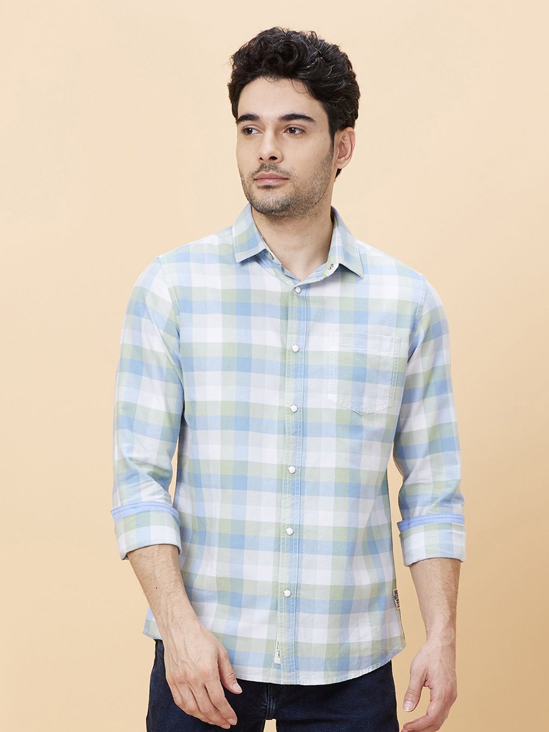 

Being Human Men Slim Fit Opaque Checked Casual Shirt, White