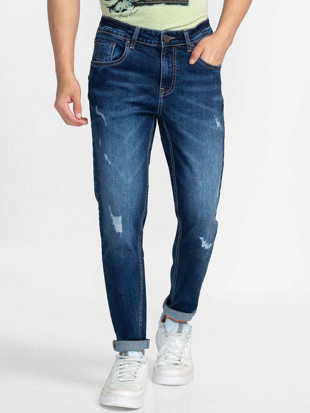 

Being Human Men Mildly Distressed Light Fade Jeans, Blue