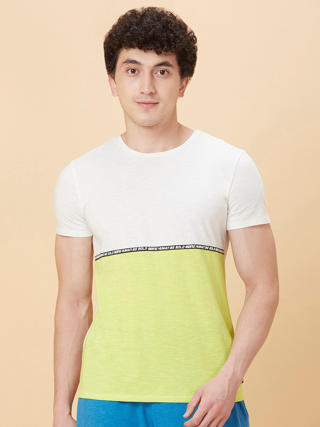 

Being Human Men Round Neck Colourblocked T-shirt, White