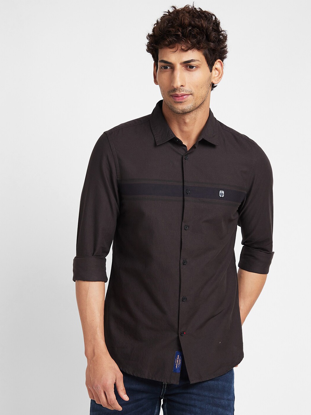 

Being Human Men Slim Fit Horizontal Stripes Opaque Casual Shirt, Brown