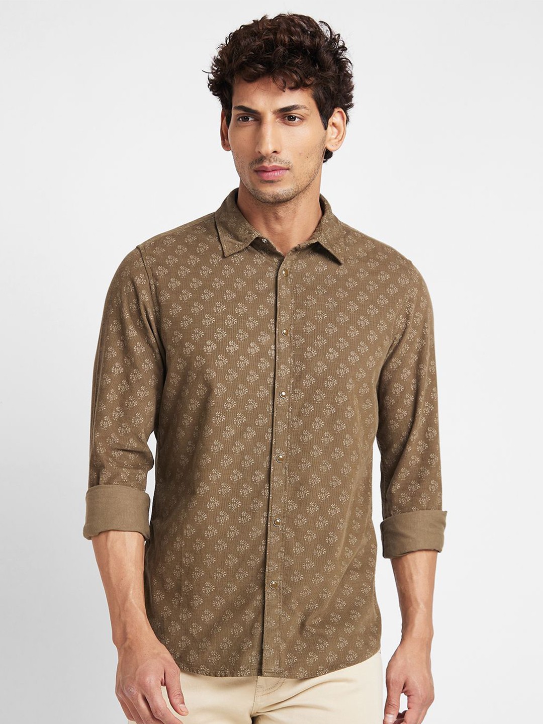 

Being Human Men Slim Fit Opaque Printed Casual Shirt, Khaki