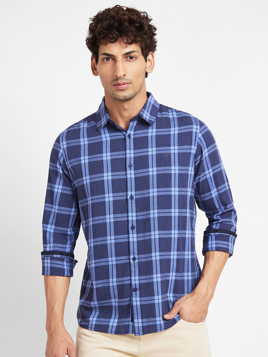 

Being Human Men Slim Fit Tartan Checks Opaque Checked Casual Shirt, Blue