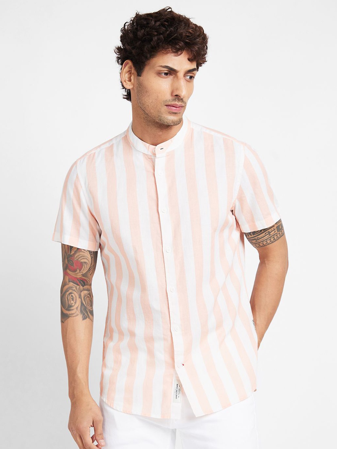 

Being Human Men Slim Fit Opaque Striped Casual Shirt, Beige