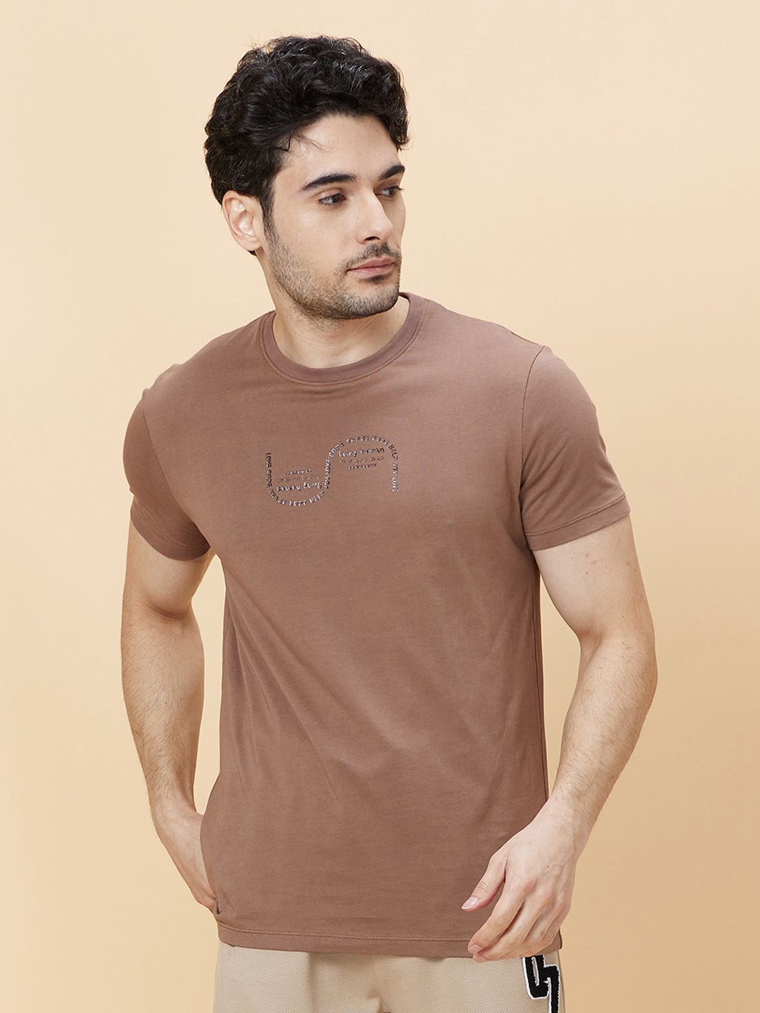 

Being Human Men Round Neck Typography Printed T-shirt, Brown