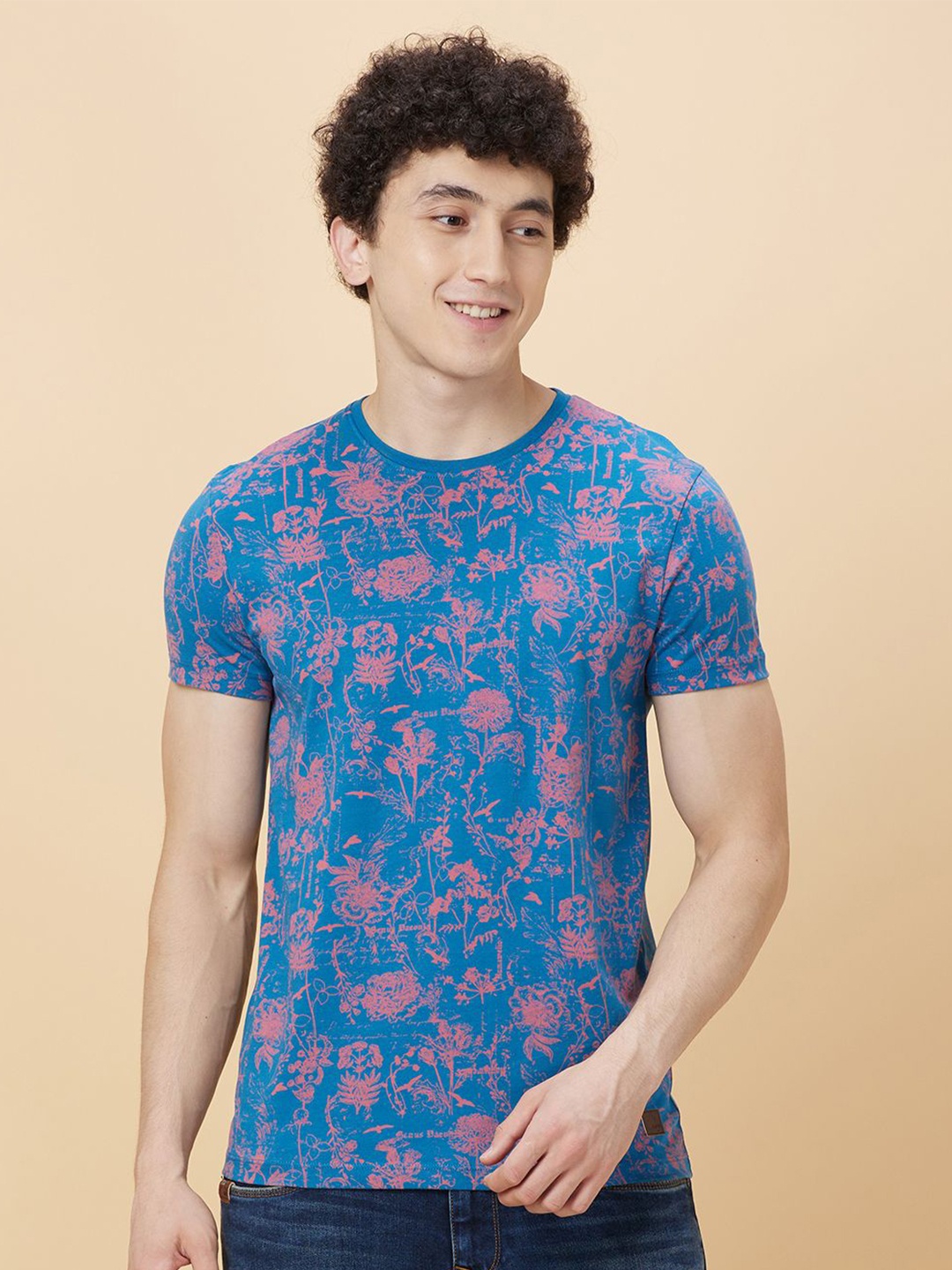 

Being Human Men Round Neck Floral Printed T-shirt, Blue