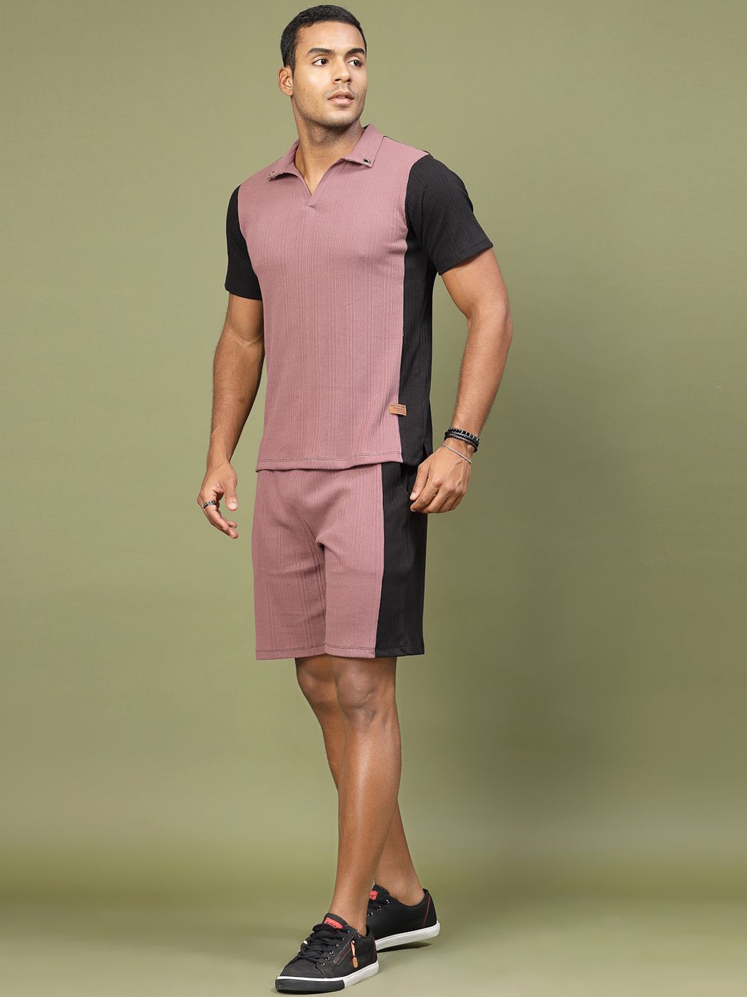

Rigo Colorblocked Pure Cotton T-Shirts & Shorts Co-Ords, Mauve