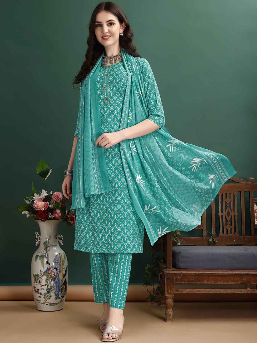 

KALINI Women Ethnic Motifs Printed Regular Kurta with Trousers & Dupatta, Blue