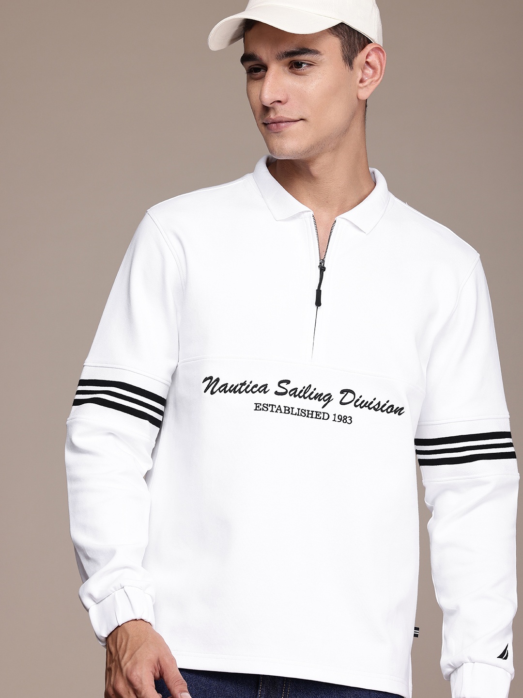 

Nautica Shirt Collar Brand Logo Embroidered Sweatshirt, White