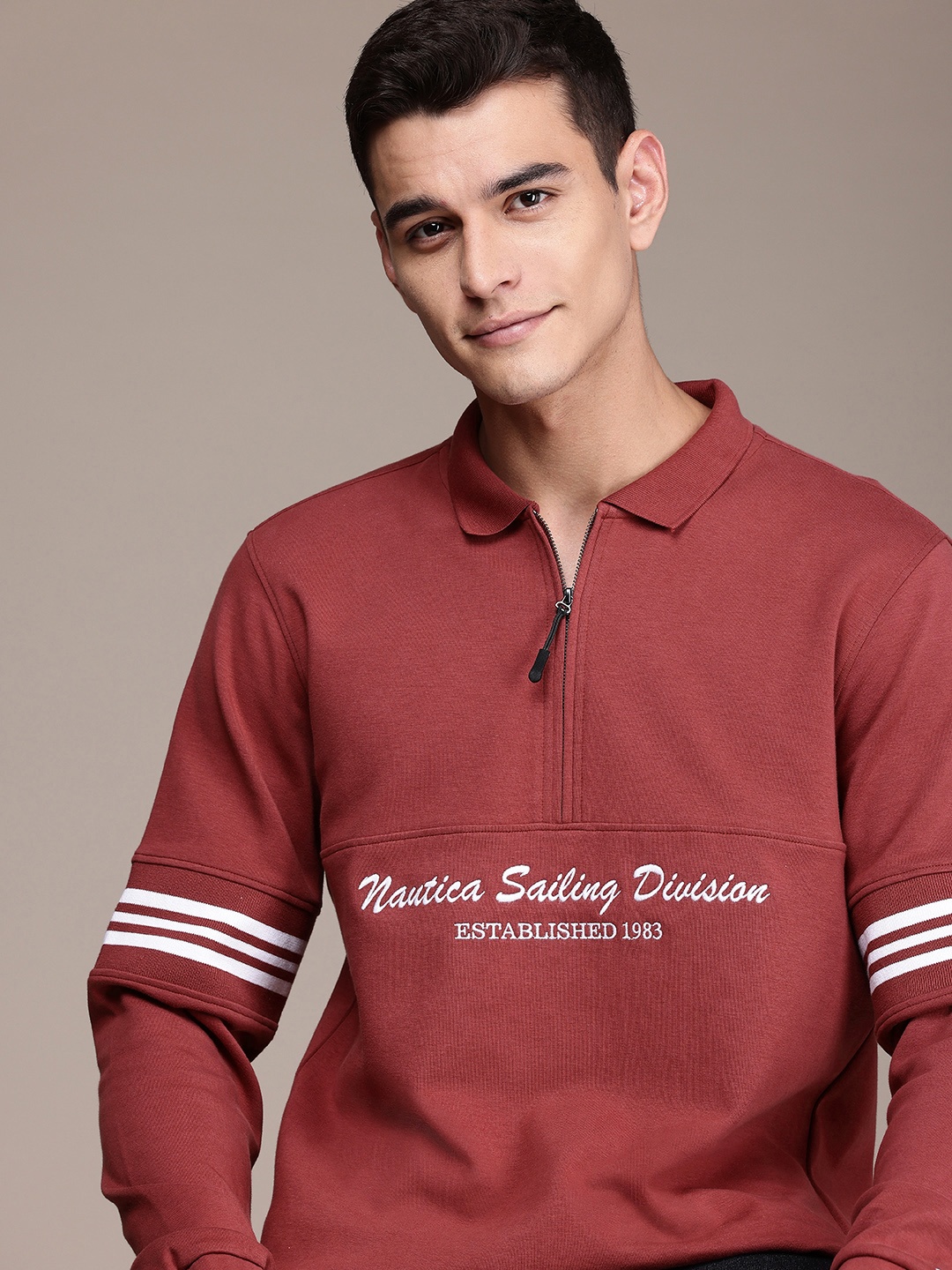 

Nautica Shirt Collar Brand Logo Embroidered Sweatshirt, Red