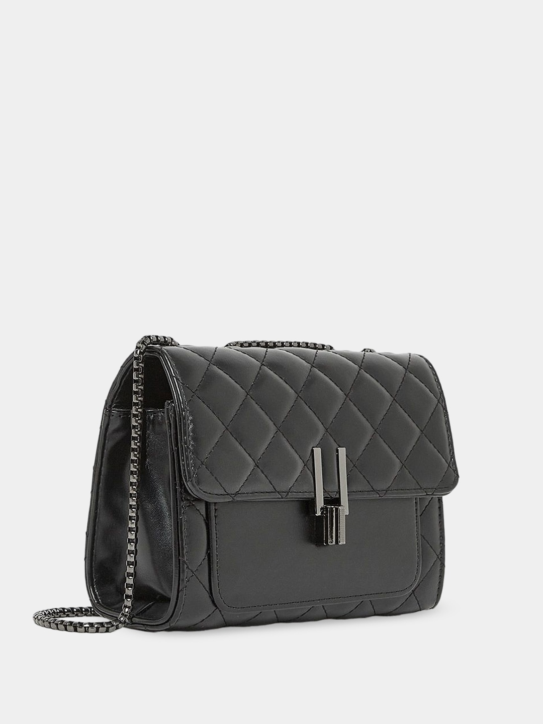 

Styli Black Textured Crossbody Shoulder Bag with Quilted
