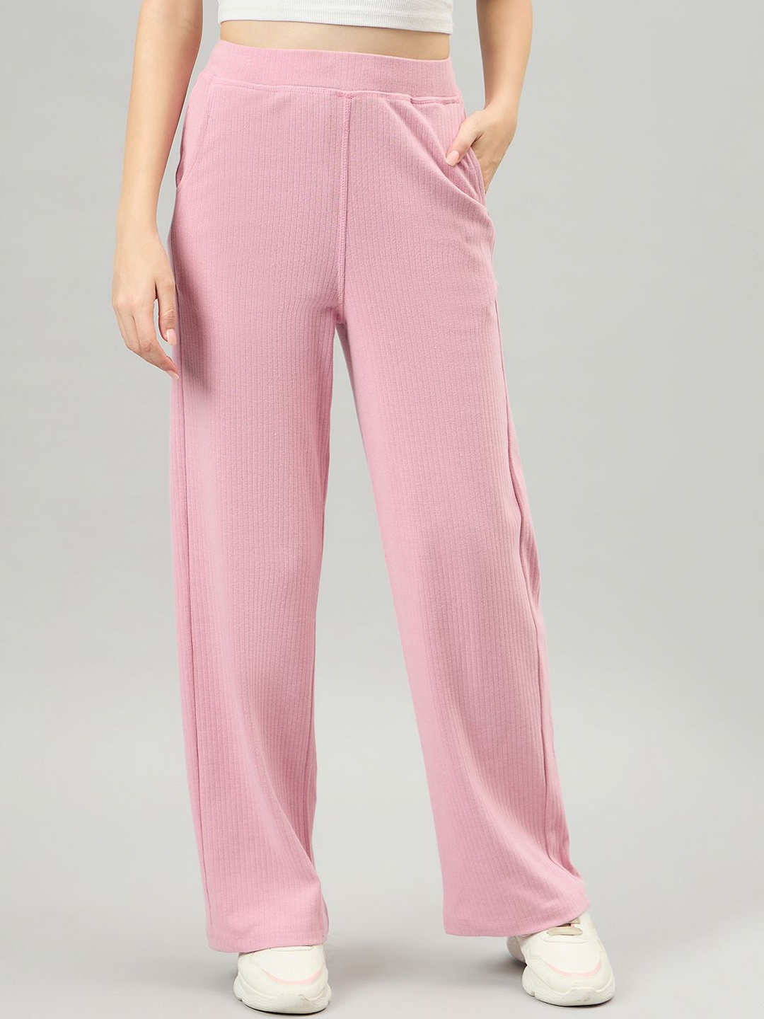 

FEMEA Women Flared Mid Rise Track Pant, Pink