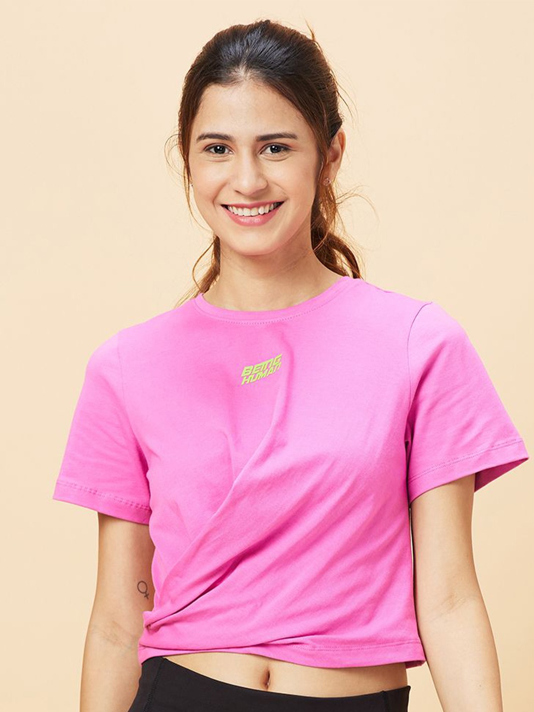 

Being Human Women Round Neck Slim Fit T-shirt, Pink