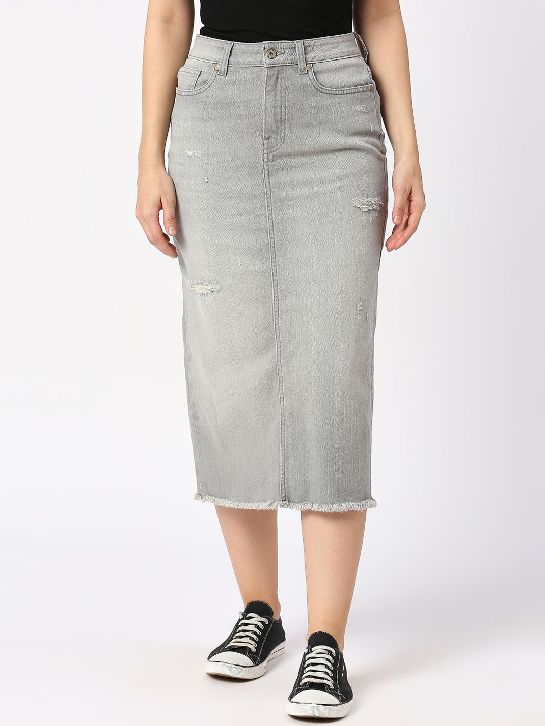 

Being Human Women Straight Midi Pencil Skirts, Grey