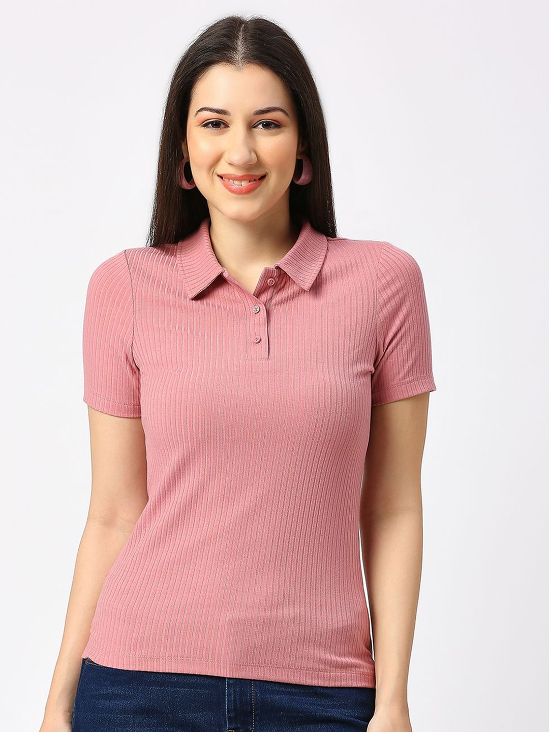 

Being Human Women Polo Collar Slim Fit Solid T-shirt, Pink