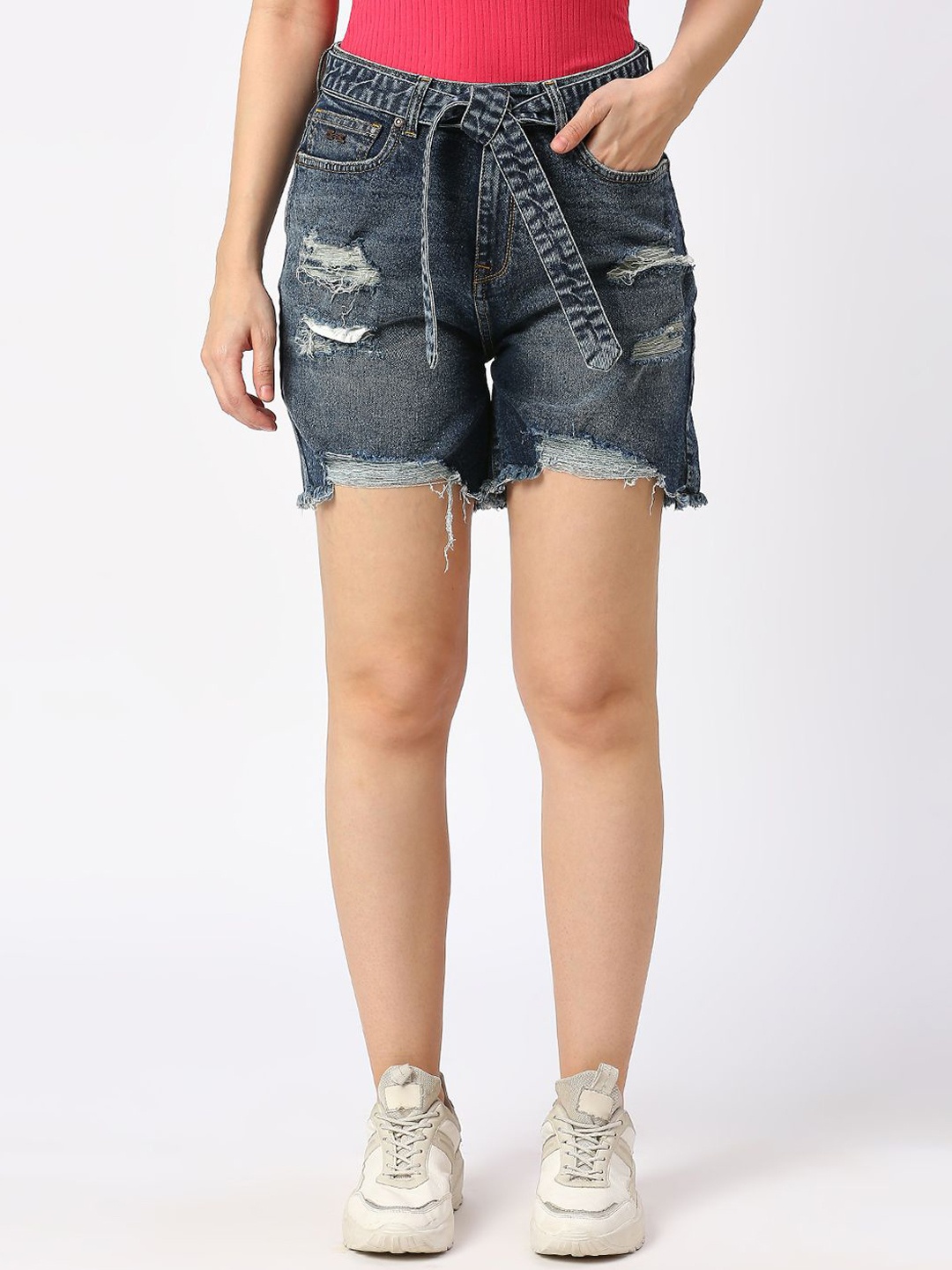 

Being Human Women Washed High-Rise Shorts Technology, Blue