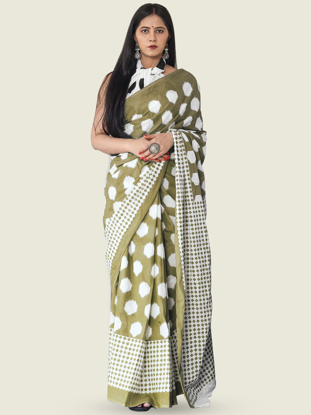 

KALINI Pure Cotton Saree, Olive