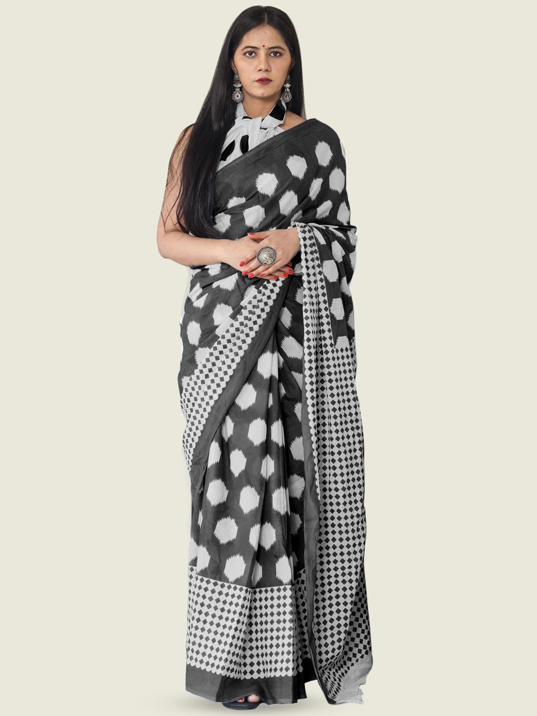 

KALINI Printed Pure Cotton Saree, Black