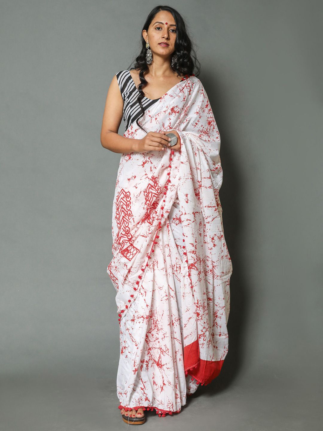 

KALINI Tie and Dye Pure Cotton Saree, Red