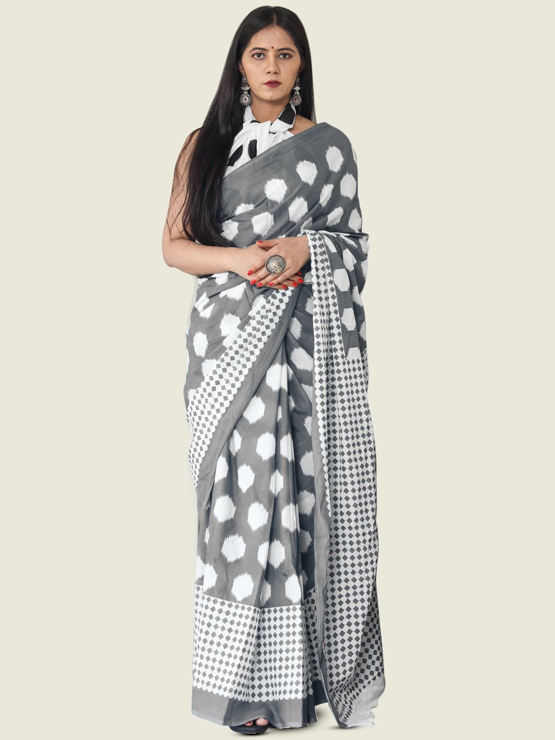 

KALINI Printed Pure Cotton Saree, Grey