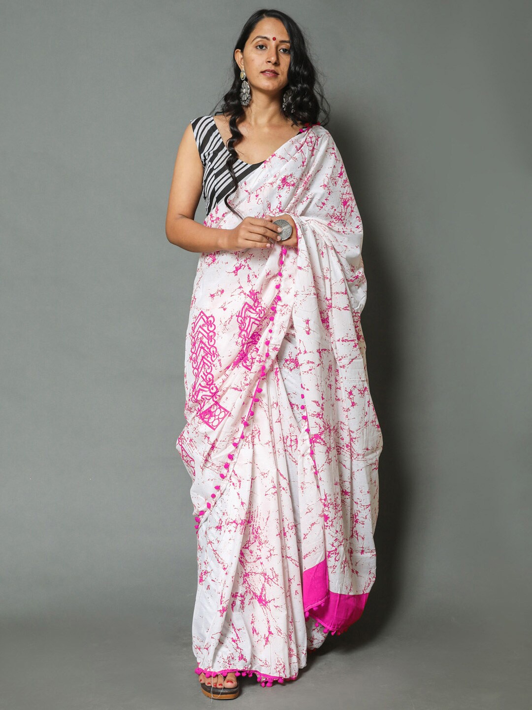 

KALINI Tie and Dye Pure Cotton Saree, Pink