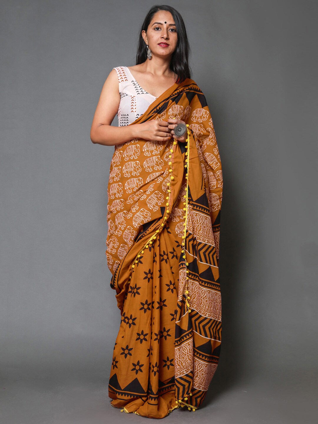 

KALINI Pure Cotton Saree, Rust