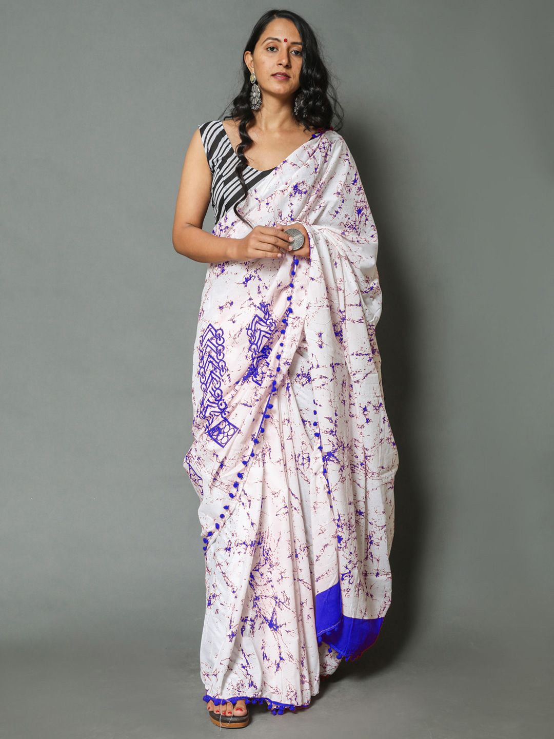 

KALINI Tie and Dye Pure Cotton Saree, Navy blue