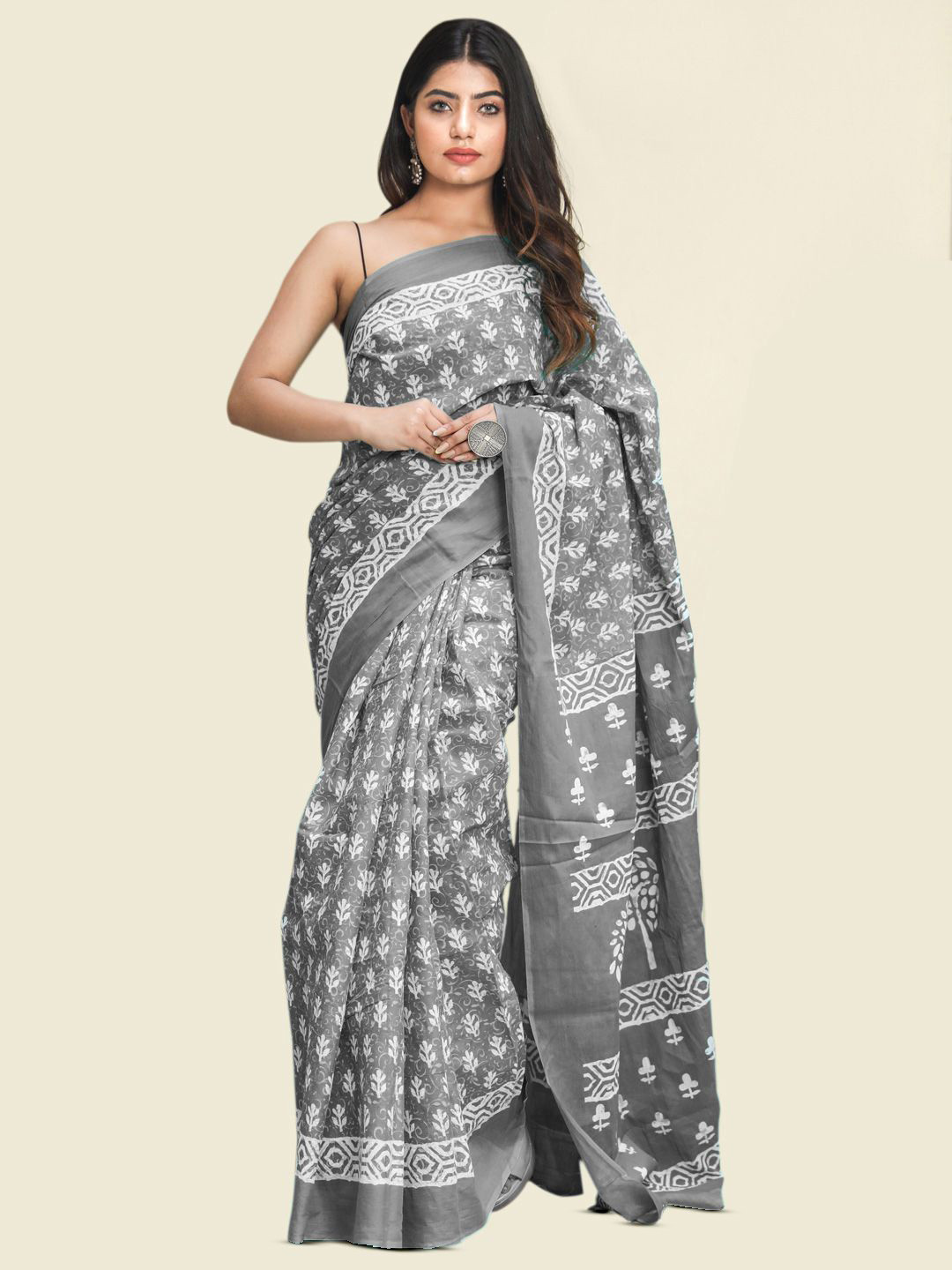 

KALINI Ethnic Motif Pure Cotton Saree, Grey