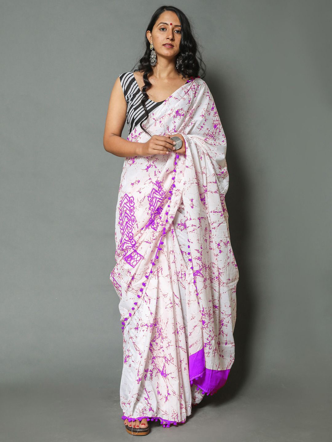 

KALINI Tie and Dye Pure Cotton Saree, Purple