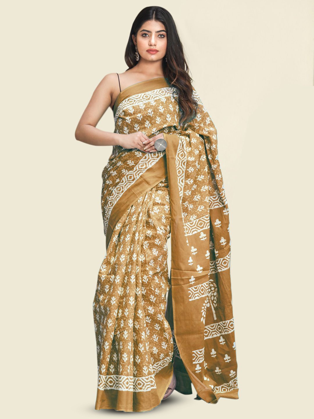 

KALINI Ethnic Motifs printed Pure Cotton Saree, Rust
