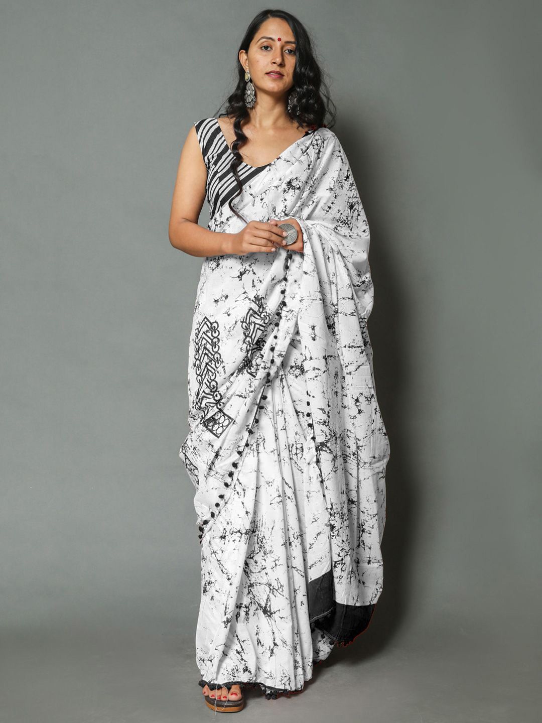 

KALINI Tie and Dye Pure Cotton Saree, Black